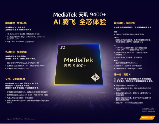 联发科发布天玑9400+旗舰5G智能体AI移动芯片
