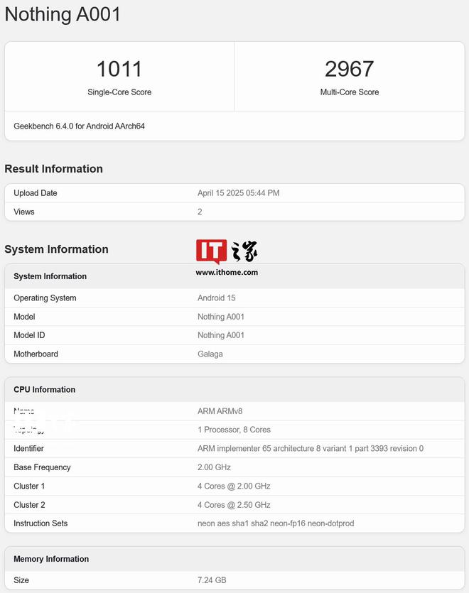 Nothing CMF Phone 2 Pro 手机跑分曝光：天玑 7300 芯片、8G内存
