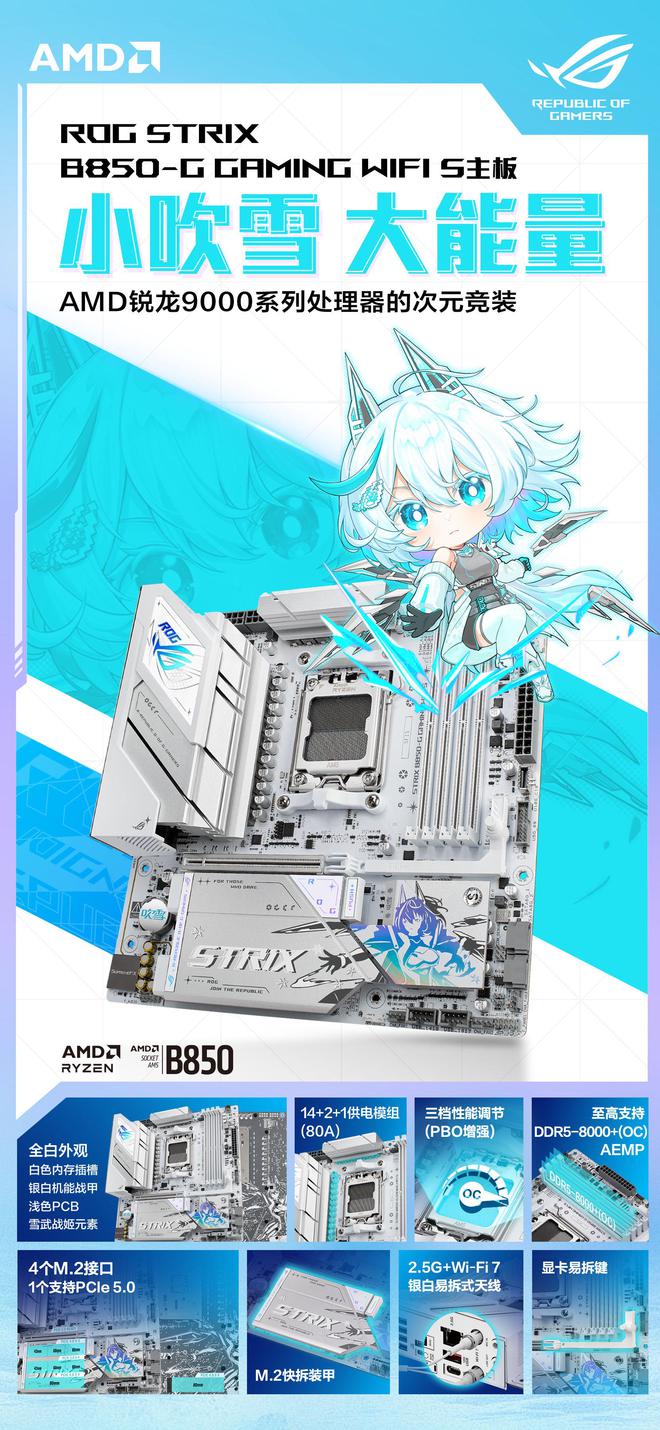 华硕推 ROG STRIX B850-G GAMING WIFI S“小吹雪”主板，1599 元