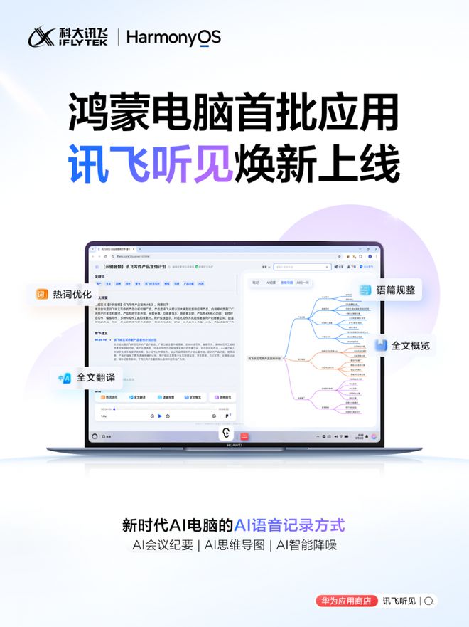 华为鸿蒙 PC 震撼登场，科大讯飞旗下讯飞听见首批入驻