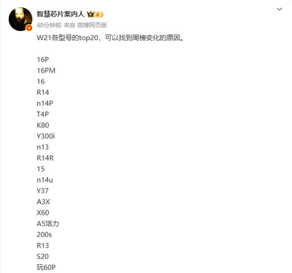 2025年第21周中国手机销量排名：华为新机冲至第五